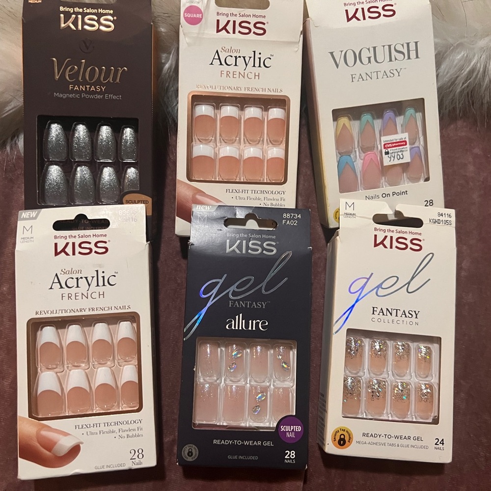 KISS Nail Lot of 6 - Silver, Pink, Cream, French Manicure
